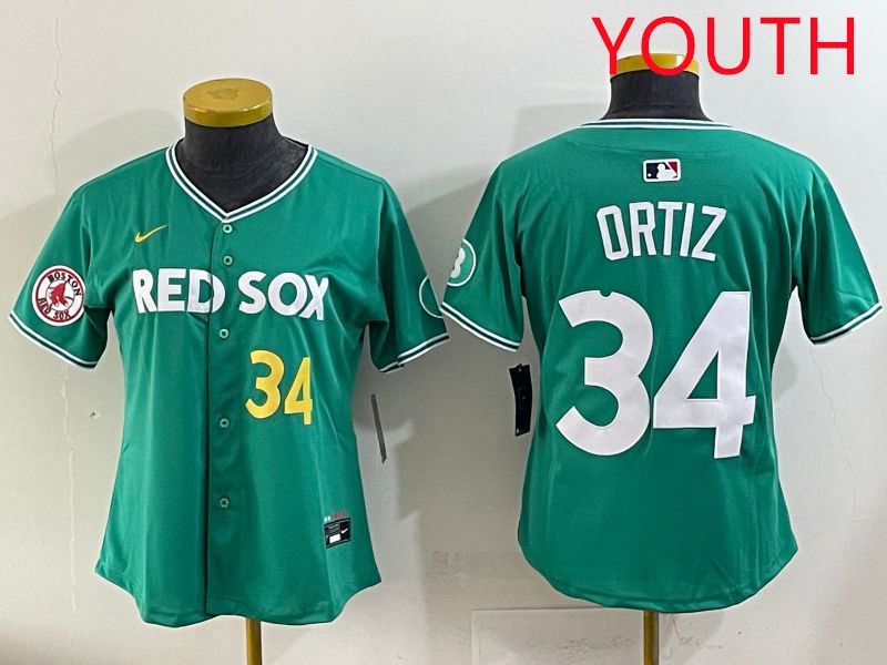 Youth 2025 Boston Red Sox 34 Ortiz Dark Green Joint Name Nike MLB Jersey style 7